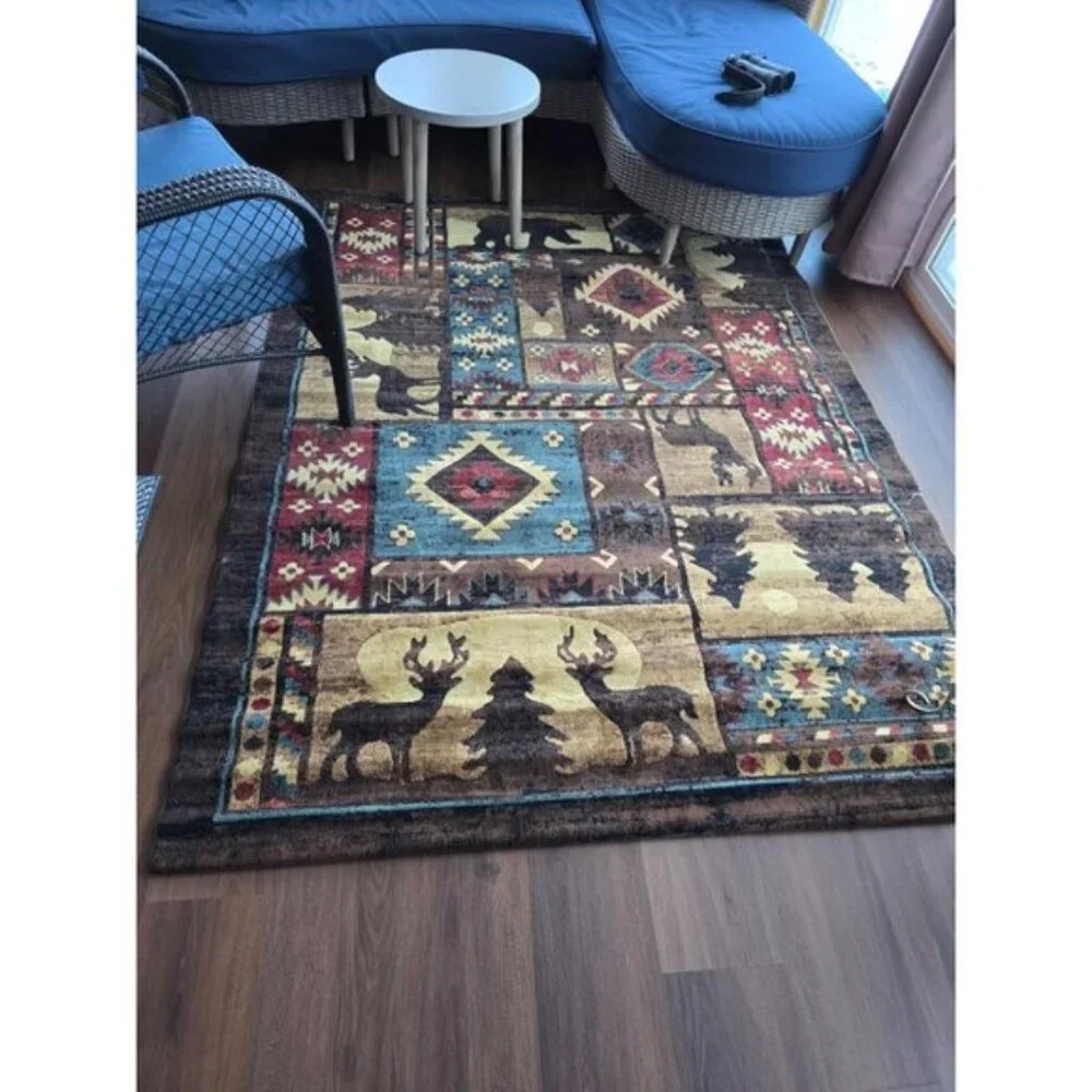 New 5.2x7.2 Buffalo Bear Rustic Area Rug, Brown Red Carpet for Home